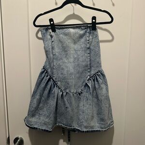 ICE BLUE LACE UP CORSET STYLE BACK DENIM PUFFBALL DRESS
